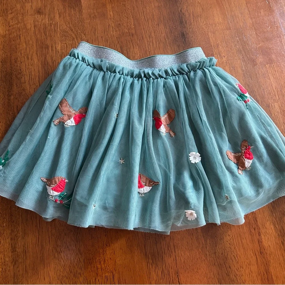Mini Boden Robin Tulle Skirt | Girls 3–4Y | Green Bird Embroidered Tutu